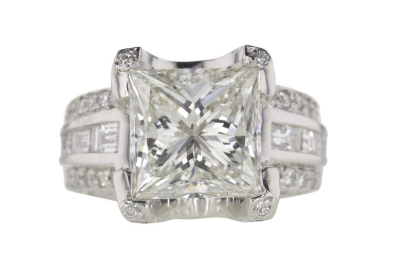 GIA 5.45-carat Princess-cut solitaire ring sold for $33,822. (photo courtesy of Worthy.com)