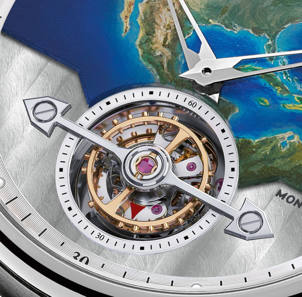 The lower portion of the dial features a Cotes de Geneve graining 