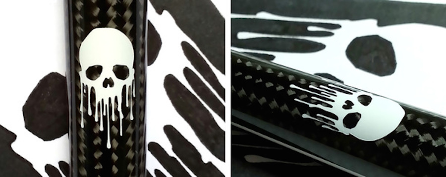 Every carbon fiber pen is hand painted individually. 