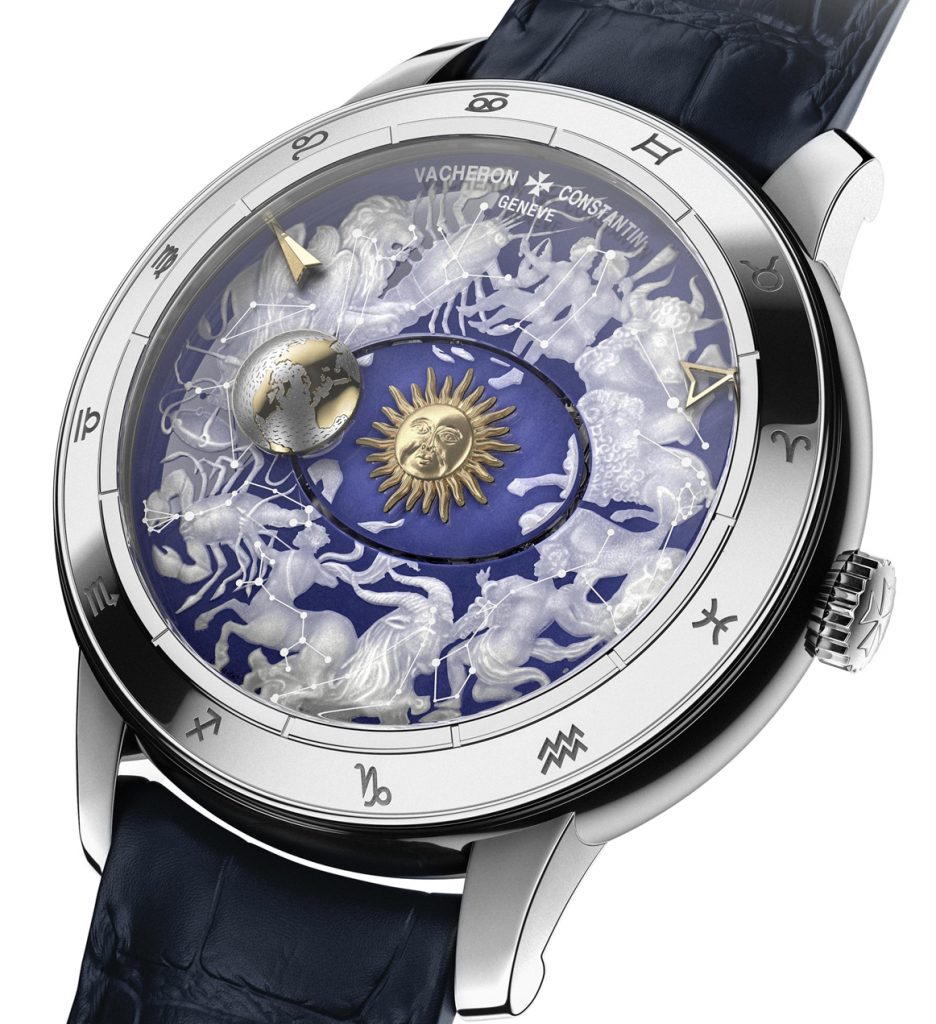 The dial of this version of the Vacheron Constantin Metiers d'Arts Celestial Spheres 2460RT is created using hand- and laser-engraving on a sapphire disk. It is the least expensive of the three watches at $93,500.