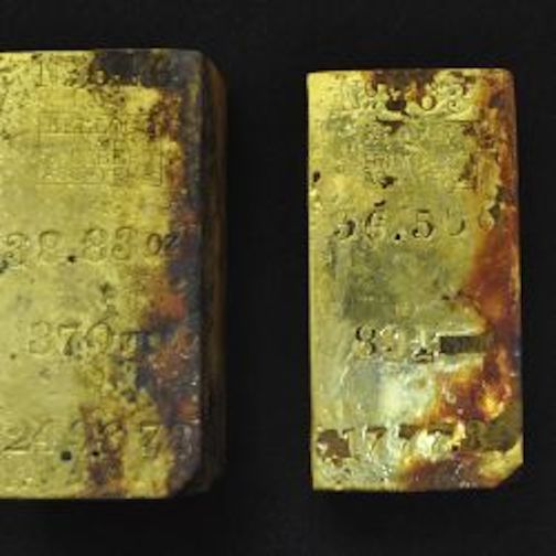 gold bars from the September salvage, the first of many.  Photo courtesy of Oddessey Marine 