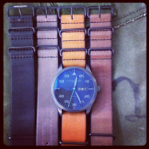 New hues of Barenia leather custom-made NATO straps for Maurice de Mauriac watches 