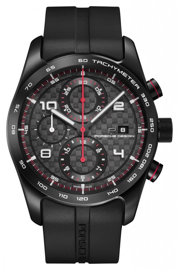 The Porsche Design Chronotimer 1 in matte black, reminiscent of the brand's first watch in 1972. 