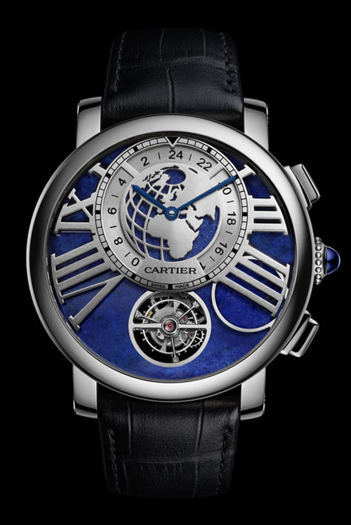 The Rotonde de Cartier Earth and Moon watch offers Tourbillon, second time zone and moonphase on demand. 