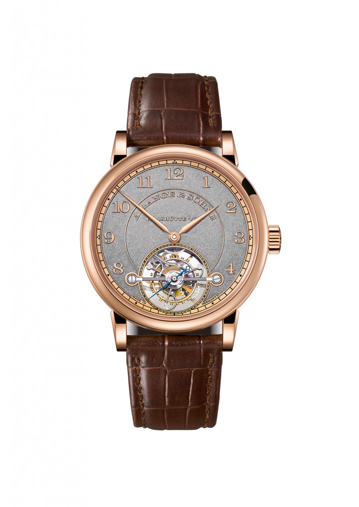 The dial is black rhodium pink gold with tremblage engraving 