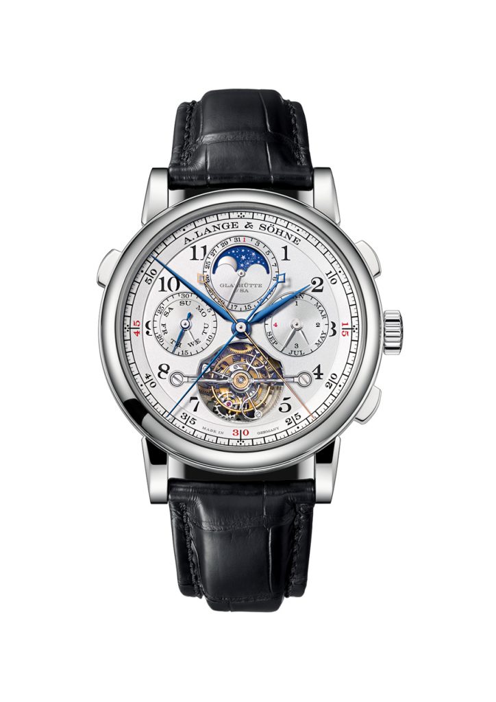 The complex caliber of the A. Lange & Sohne Tourbograph Perpetual Pour Le Merite watch consists of more than 600 pieces. 