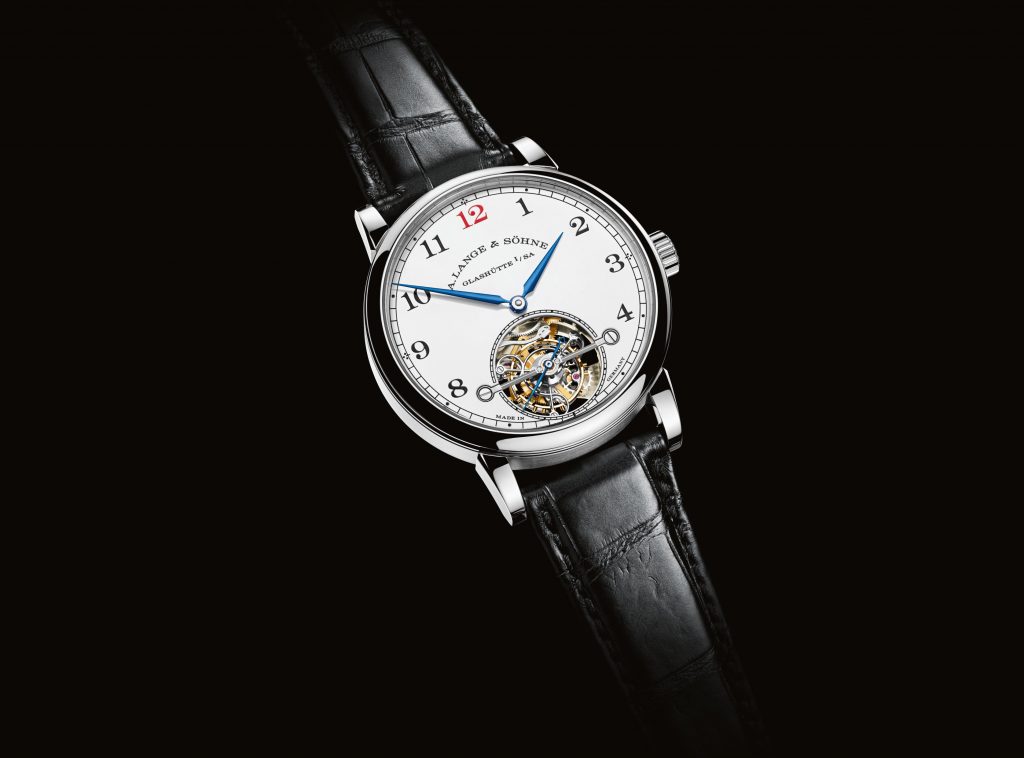 A. Lange *& Sohne 1815 Tourbillon Enamel watch is powered by the L102.1 caliber with two patented mechanisms that include zero-reset and stop-seconds. 