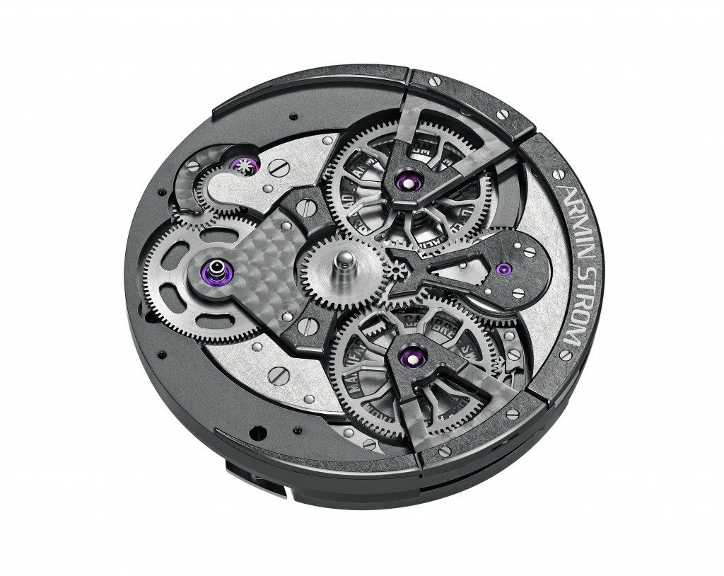The Arm 16 Manufacture made movement consists of 194 geometrically inspired parts.