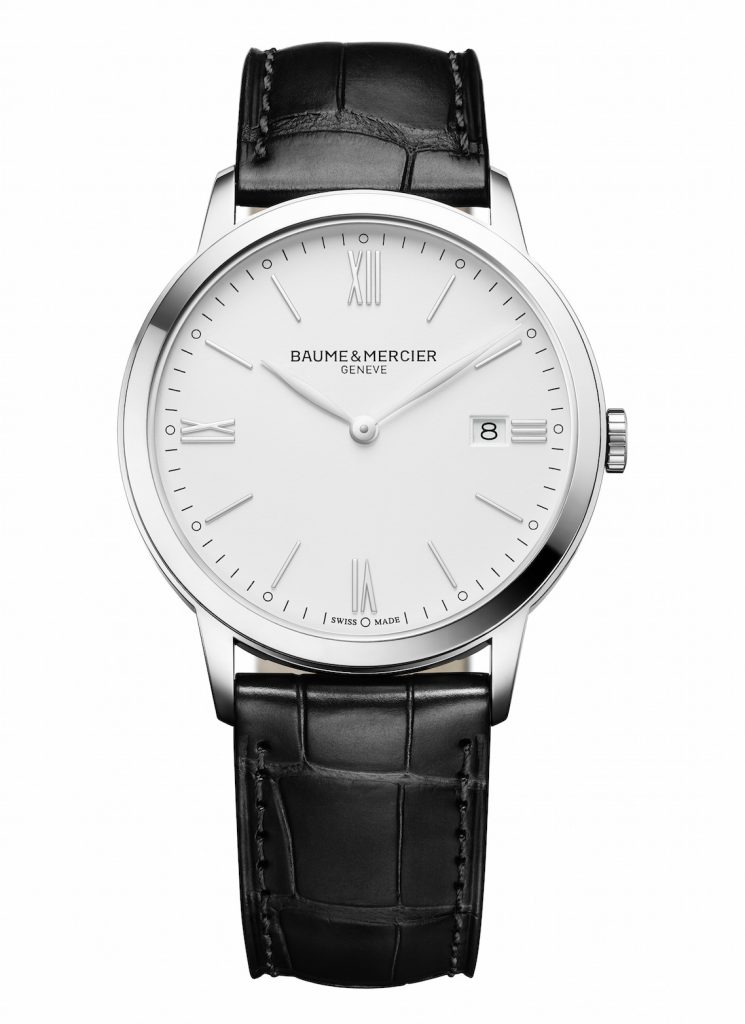 Baume et Mercier Classima quartz 40 mm steel watch with black leather strap