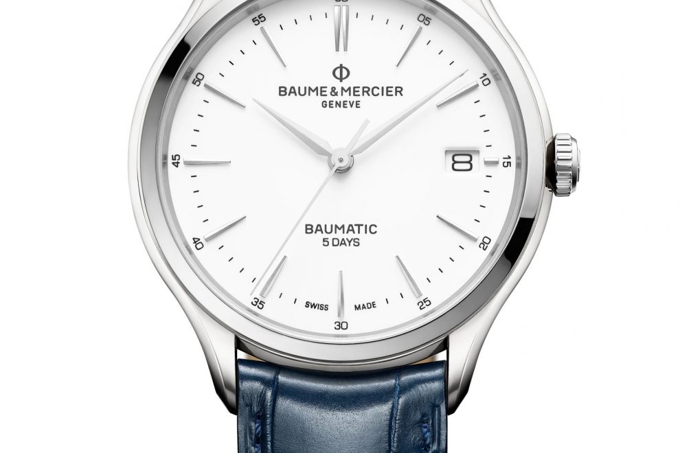 Baume et Mercier Clifton Baumatic 10398 steel leather front Baume et Mercier Clifton Baumatic