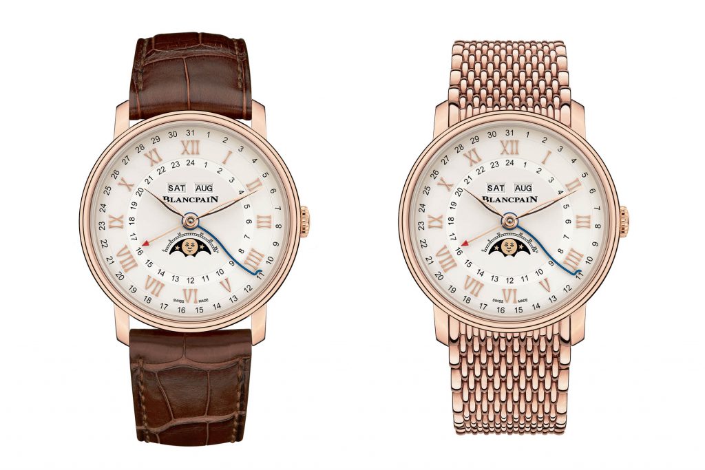 Blancpain Villeret Quantieme Complet GMT in white or rose gold.