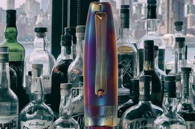 Blaze Montegrappa Fortuna Blue Blazer writing instrument is created by torching the steel body and cap with fire.