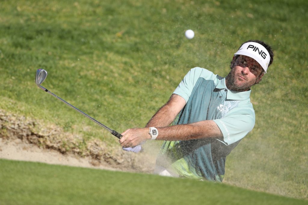 PACIFIC PALISADES, CA - FEBRUARY 18: Bubba Watson plays his shot from the bunker on the 14th hole during the final round of the Genesis Open at Riviera Country Club on February 18, 2018 in Pacific Palisades, California. (Photo by Christian Petersen/Getty Images)