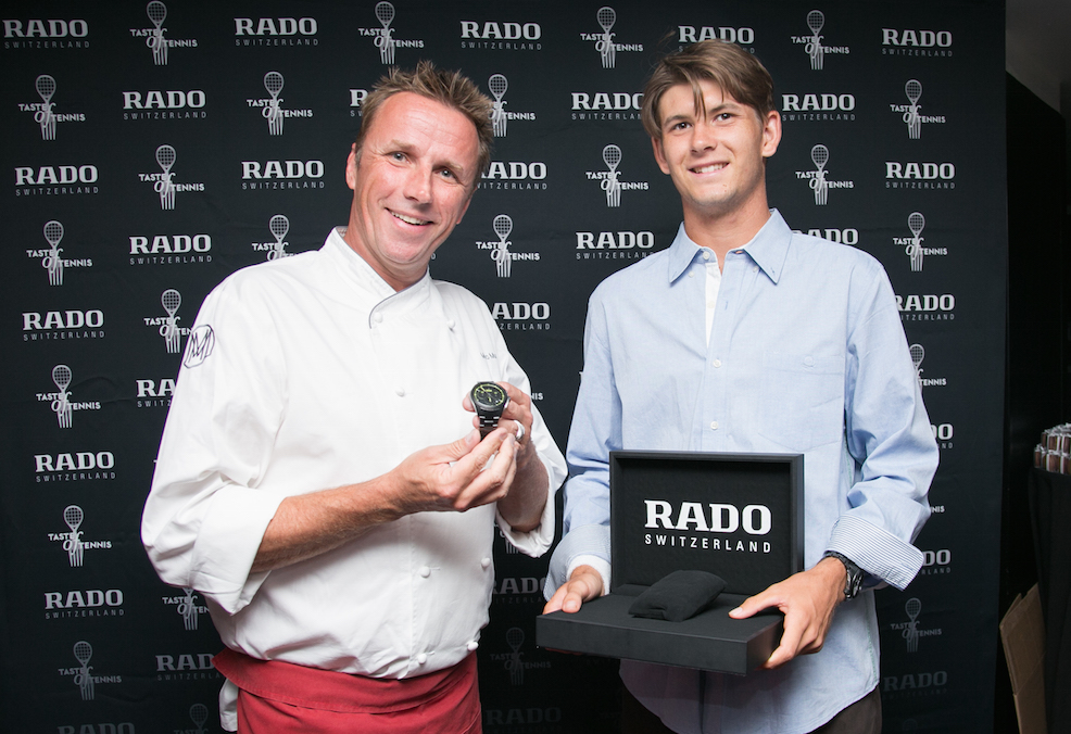 Donaldson presenting Chef Marc Murphy with a HyperChrome Court Collection watch at the Taste of Tennis event last week.
