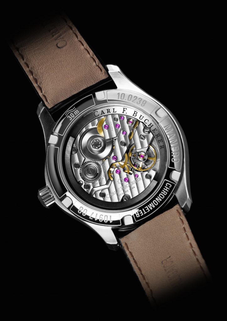 The COSC-certified chronometer Carl F. Bucherer Manero Peripheral watch caseback.