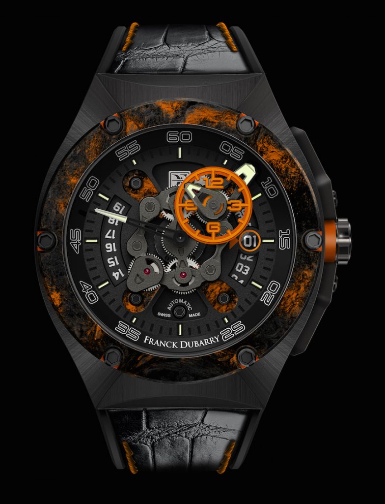Dubarry Crazy Wheel watch in titanium with carbon fiber bezel.