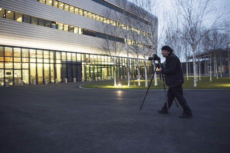 Photographer Steve McCurry shooting outside the Vacheron Constantin Factory in Switzerland 