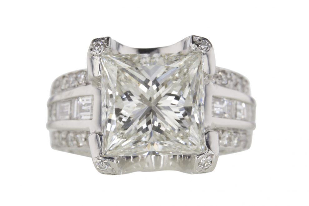 GIA 5.45 CT Princess Cut Solitaire Ring Sold for $33,822 GIA 5.45-carat Princess-cut solitaire ring sold for $33,822. (photo courtesy of Worthy.com)