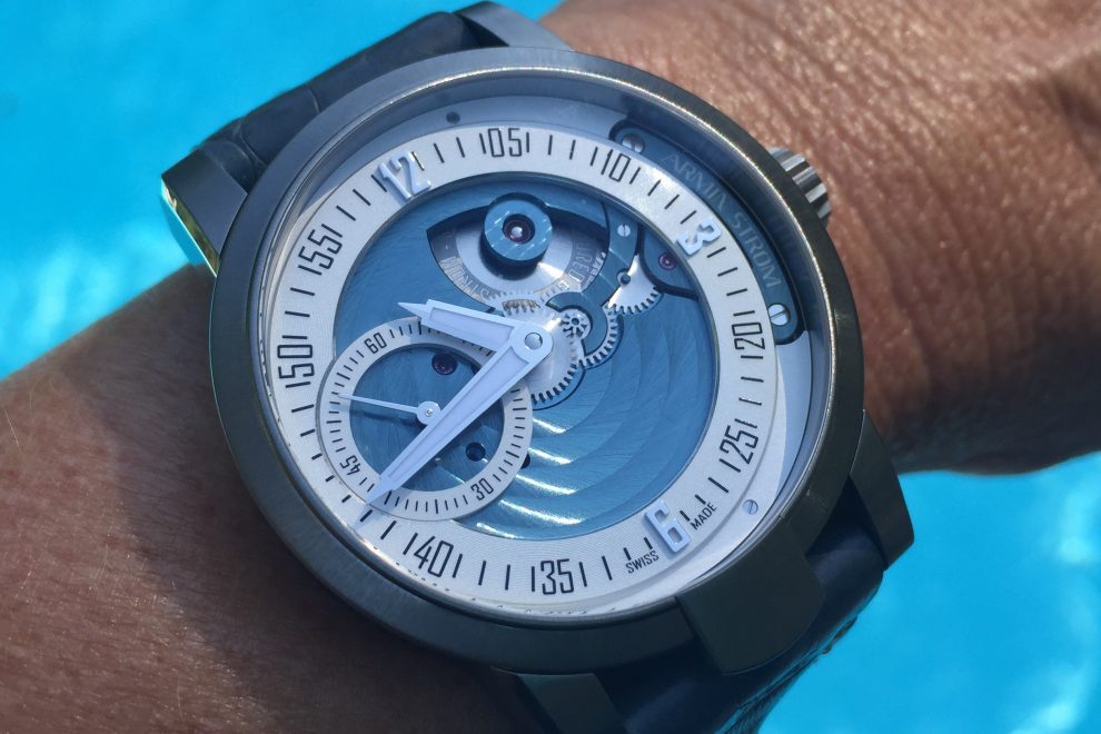 Armin Strom Cameleon Manual watch configurated in deep aquamarine colors.