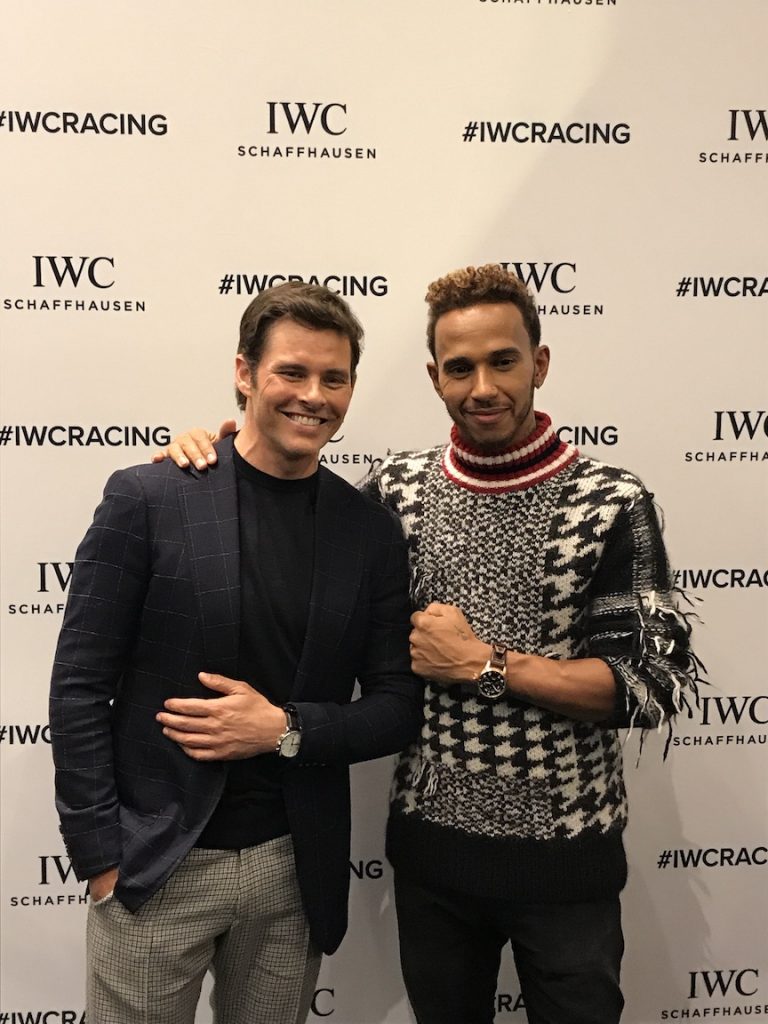 IWC brand ambassadors James Marsden, actor, and F1 driver Lewis Hamilton at IWC New York.
