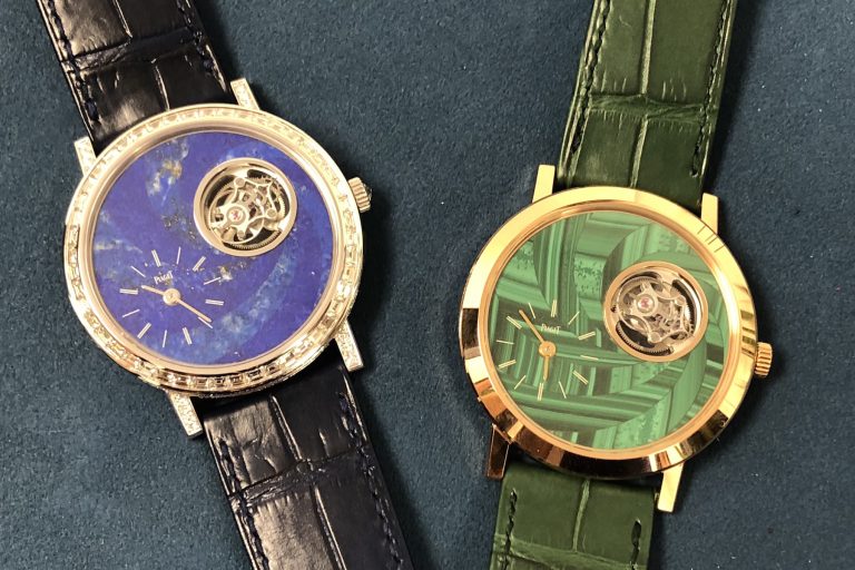 Piaget Altiplano Tourbillon watches made with marquetry gemstone dials (malachite, lapis lazuli).