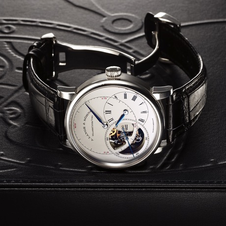 A. Lange & Sohne Tourbillon Pour Le Merite in platinum with special-order blued steel hands is up for auction at Antiquorum.