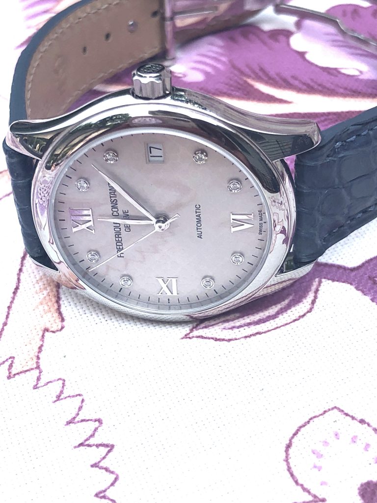 The Frederique Constant Ladies Automatic watch has a two-part ergonomically designed case. 