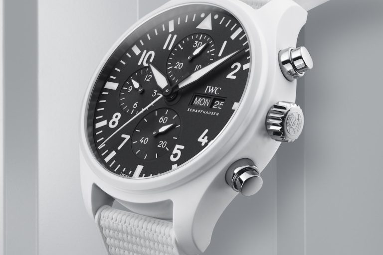 IWC Top Gun Lake Tahoe white ceramic watch.