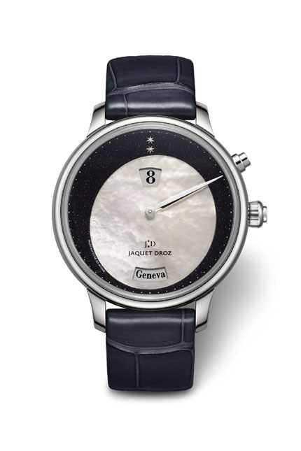 Jaquet Droz Twelve Cities Jump Hour ($31,200) created in a limited edition of 88 pieces. Self-winding mechanical movement with 12 time zones indicated by city names on the enamel dial. 