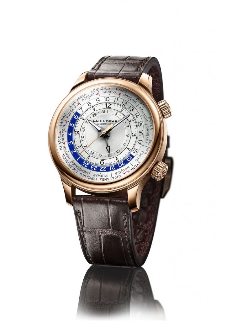 Chopard's L.U.C Time Traveler One is offered in three versions, platinum, gold and steel. 