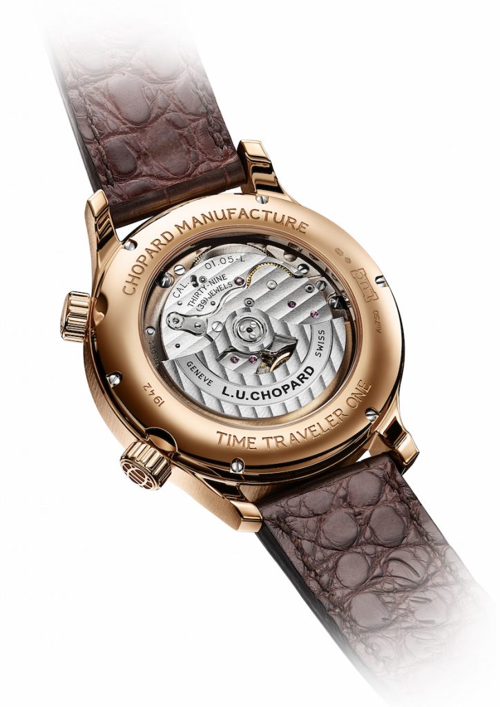 A transparent sapphire caseback allows for viewing of the new movement. 