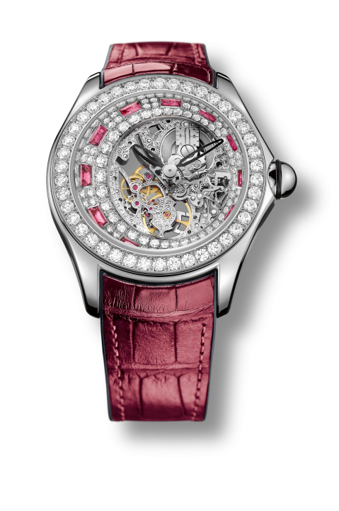 Corum Bubble Skelton ruby and diamond watch