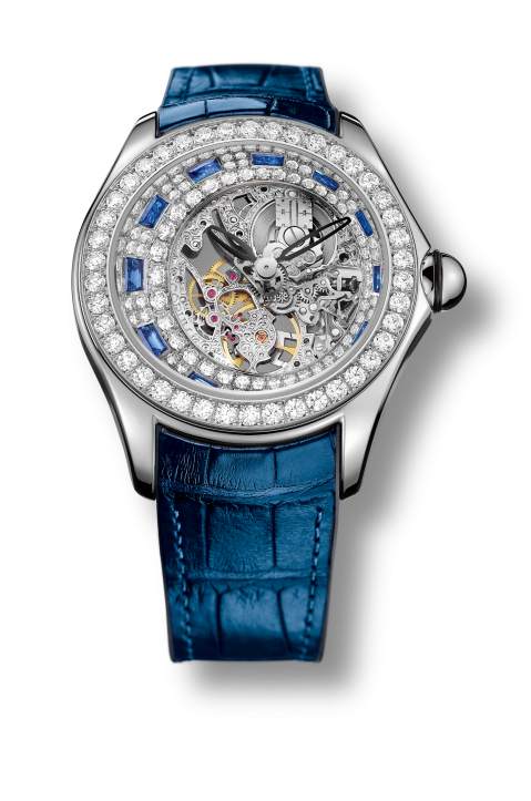 Sapphire version of the Corum Bubble High Jewelry watch