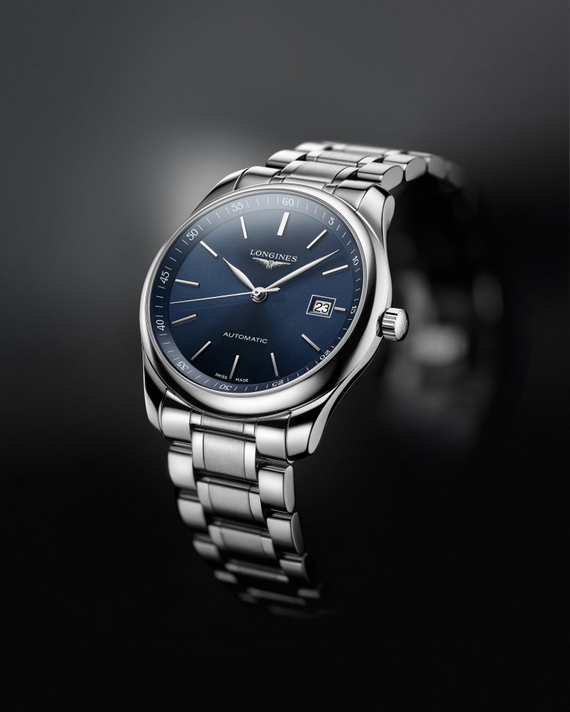 The Longines Master Collection blue dial is the Official Watch of The Breeders' Cup World Championships. This 42-mm steel model features a sunray blue dial. It is powered by an automatic L888 caliber.