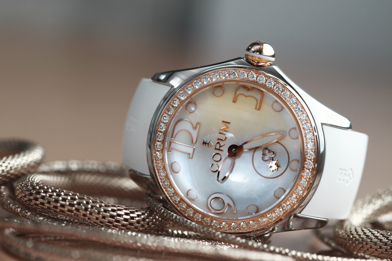 The Corum 42mm Bubble Lumina is offered with or without diamonds. 