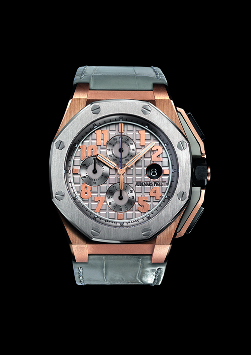 The Royal Oak Offshore Limited Edition LeBron James watch is crafted in 18-karat rose gold with a titanium bezel. 