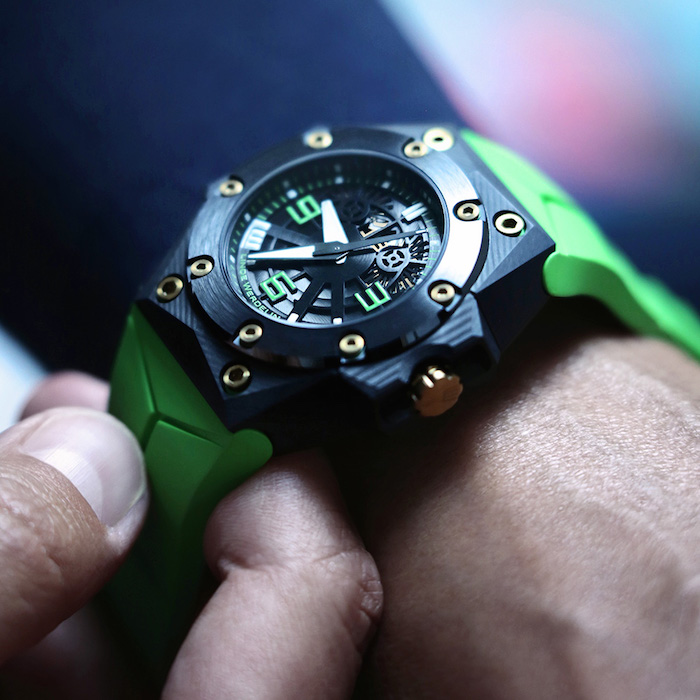 While the Linde Wetdelin Octopus Double Date Carbon Green is a dive watch -- it looks great with a suit