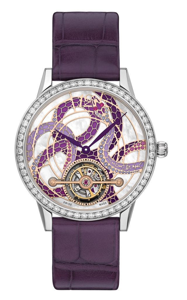 The Montblanc ExoTourbillon watch for women features an artistic serpent dial. 