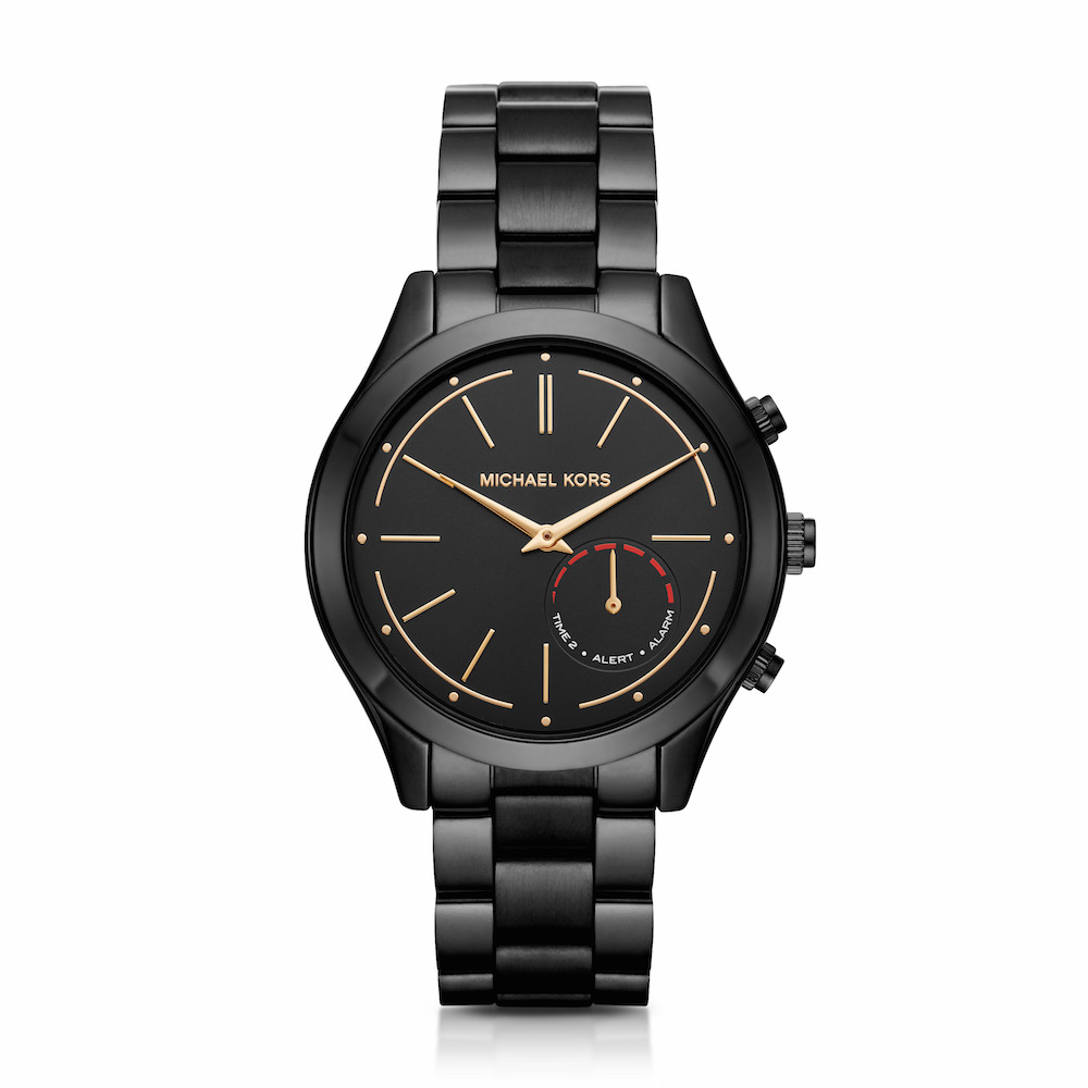 Michael Kors Access Slim Runway Smartwatch measures 42mm in diameter and features a changeable (rather than chargeable) battery with six months of life.