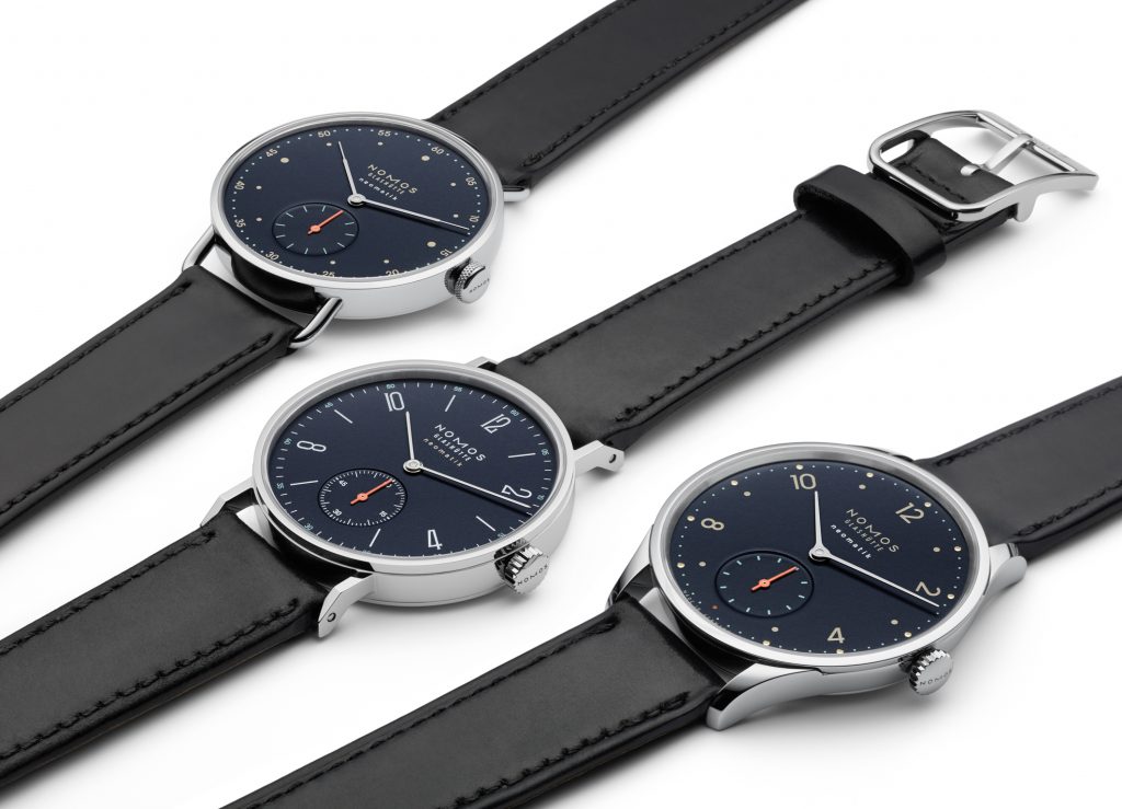 The new family of watches is being offered with midnight blue dials.