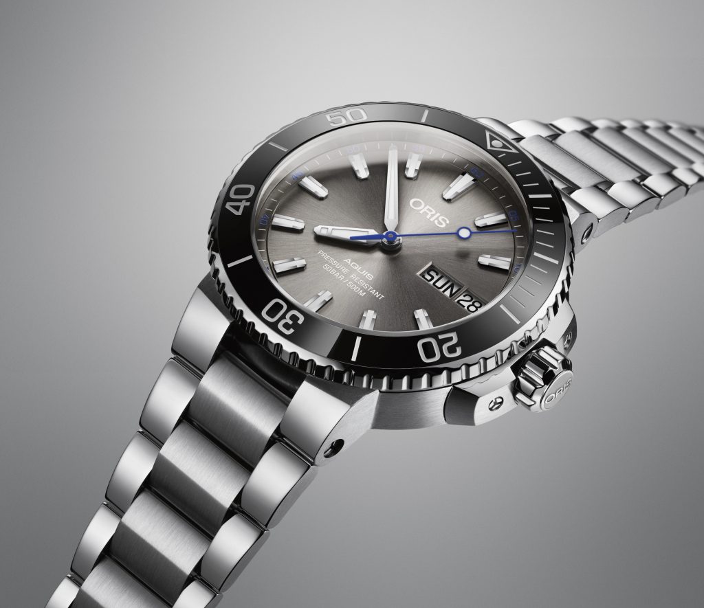 The Oris Hammerhead Limited Edition watch is water resistant to 500 meters.