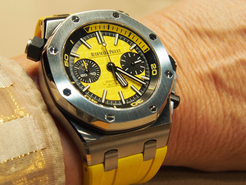 The mechanical Audemars Piguet Royal Oak Offshore Diver Chrono is water resistant to 300 meters. 