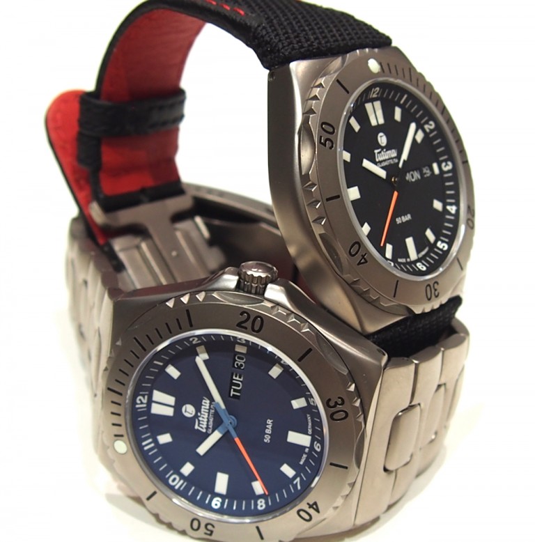 Tutima M2 Seven Seas watches with Kevlar strap or titanium bracelet. 
