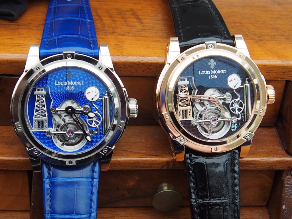 The watch is offered in white gold with blue dial or rose gold with black dial