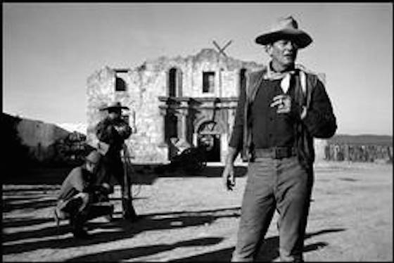 John Wayne on the set of "The Alamo"