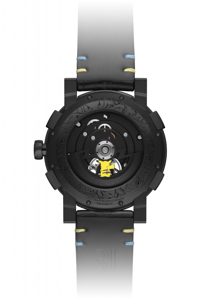 Even the caseback of the Romain Jerome Pokemon tourbillon watch features a small inset Pikachu.