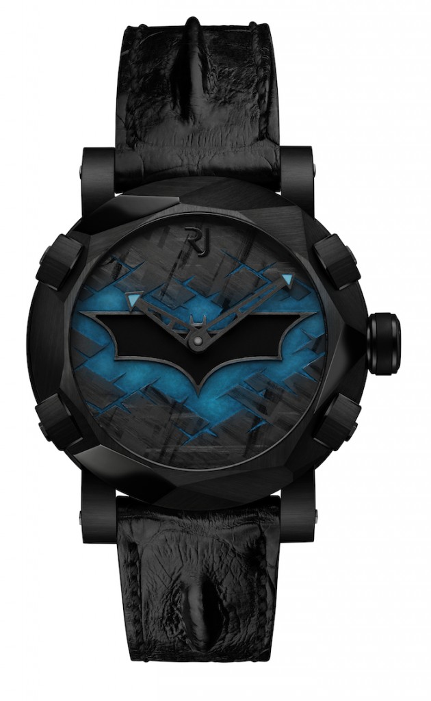 Romain Jerome Batman-DNA's bat logo glows blue in the dark thanks to a special Superluminova treatment. 