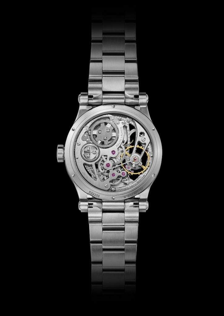The manually wound caliber RL1967 powers the new Ralph Lauren Automotive Skeleton 45mm Steel Bracelet watch.