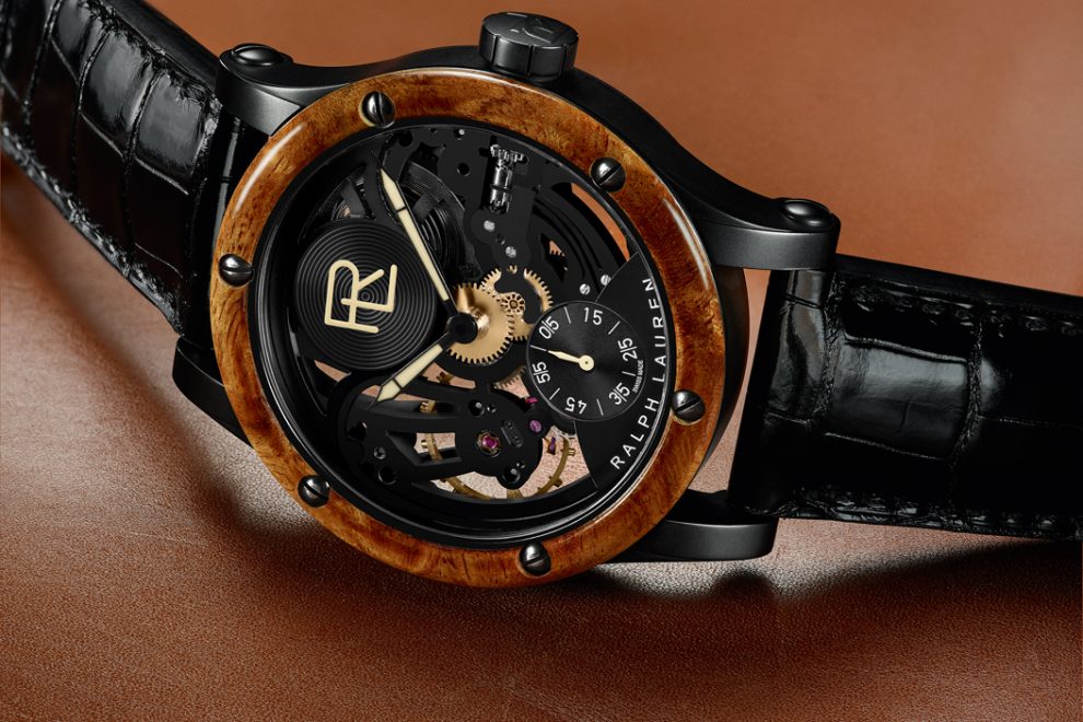 RLR0220708_RL AUTOMOTIVE SKELETON_45MM_LIFESTYLE_2_HR Ralph Lauren Automotive Skeleton watch.