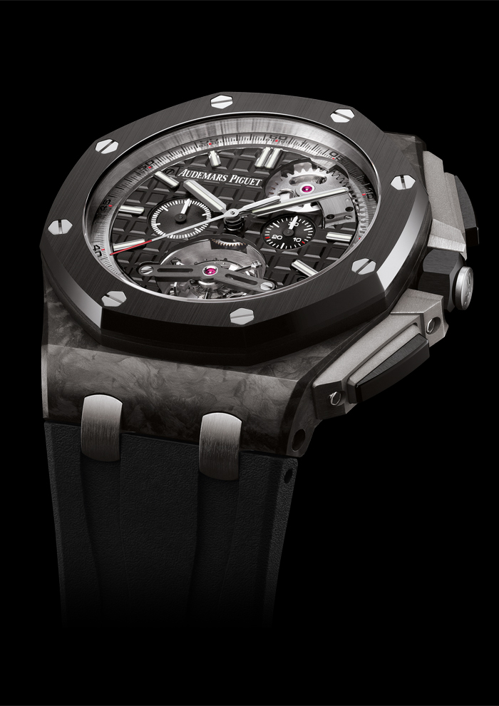 The watch case is made of  forged carbon fiber with ceramic accents. 